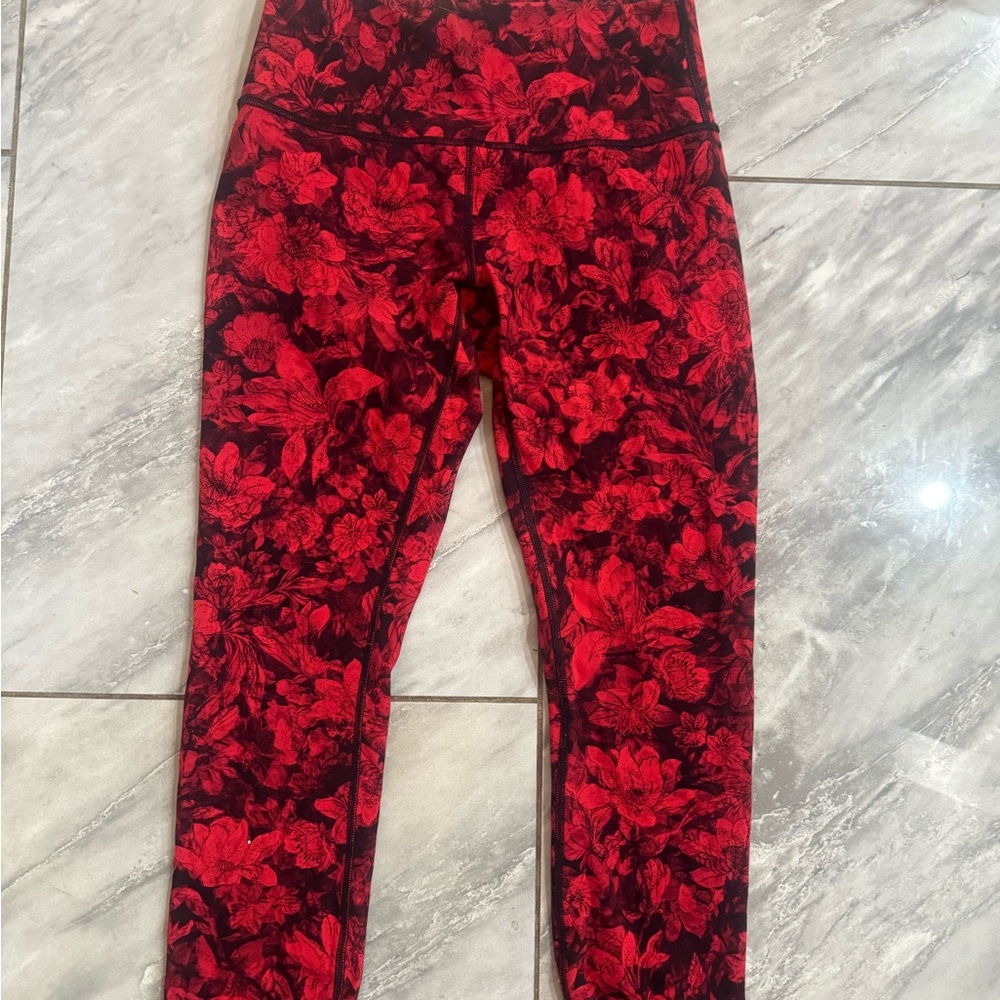 Lululemon Athletica Red Floral Leggings